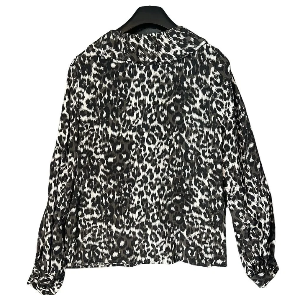 Kate Spade Leopard Cheetah Animal Print Silk Tie-Neck Blouse Top US. 12